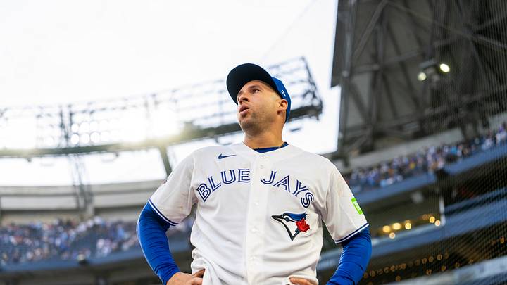 Sep 27, 2026; Toronto, Ontario, CAN; Toronto Blue Jays designated hitter George Springer (4) takes a moment after playing his final MLB game against the Cincinnati Reds at Rogers Centre. Mandatory Credit: Kevin Sousa-Imagn Images Sep 27, 2026; Toronto, Ontario, CAN; Toronto Blue Jays designated hitter George Springer (4) takes a moment after playing his final MLB game against the Cincinnati Reds at Rogers Centre. Mandatory Credit: Kevin Sousa-Imagn Images