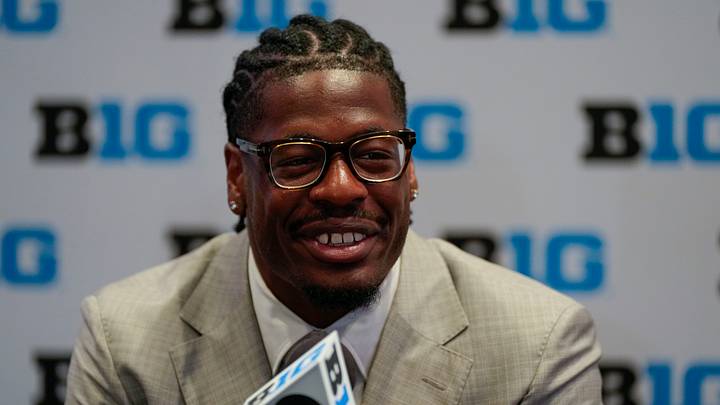 Jul 23, 2025; Las Vegas, NV, USA; Northwestern defensive lineman Anto Saka speaks to the media during the Big Ten NCAA college football media days at Mandalay Bay Resort. Mandatory Credit: Lucas Peltier-Imagn Images Jul 23, 2025; Las Vegas, NV, USA; Northwestern defensive lineman Anto Saka speaks to the media during the Big Ten NCAA college football media days at Mandalay Bay Resort. Mandatory Credit: Lucas Peltier-Imagn Images