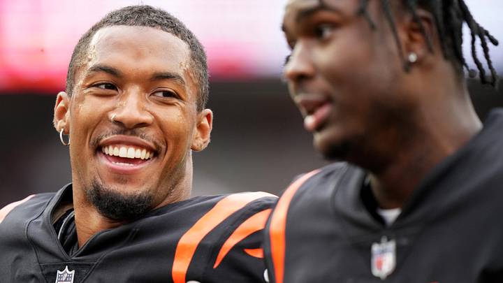 Cincinnati Bengals cornerback DJ Turner II (20), left, and Cincinnati Bengals safety Jordan Battle (27), right, walk off the field at the conclusion of an NFL football game between the Seattle Seahawks and the Cincinnati Bengals Sunday, Oct. 15, 2023, at Paycor Stadium in Cincinnati. The Cincinnati Bengals won, 17-13. Cincinnati Bengals cornerback DJ Turner II (20), left, and Cincinnati Bengals safety Jordan Battle (27), right, walk off the field at the conclusion of an NFL football game between the Seattle Seahawks and the Cincinnati Bengals Sunday, Oct. 15, 2023, at Paycor Stadium in Cincinnati. The Cincinnati Bengals won, 17-13.