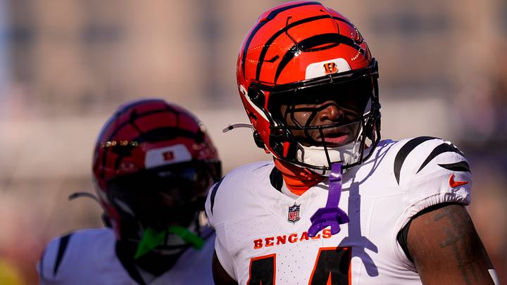 Cincinnati Bengals linebacker Demetrius Knight Jr. (44) celebrates a tackle, forcing the Ravens to punt, in the first quarter of the NFL Week 15 game between the Cincinnati Bengals and the Baltimore Ravens at Paycor Stadium in Cincinnati on Sunday, Dec. 14, 2025.