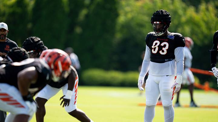 Cincinnati Bengals defensive tackle Jonathan Allen (93) looks on during Bengals practice at the Kettering Practice Fields in Cincinnati, Ohio, on Thursday, August 6, 2026. Cincinnati Bengals defensive tackle Jonathan Allen (93) looks on during Bengals practice at the Kettering Practice Fields in Cincinnati, Ohio, on Thursday, August 6, 2026.