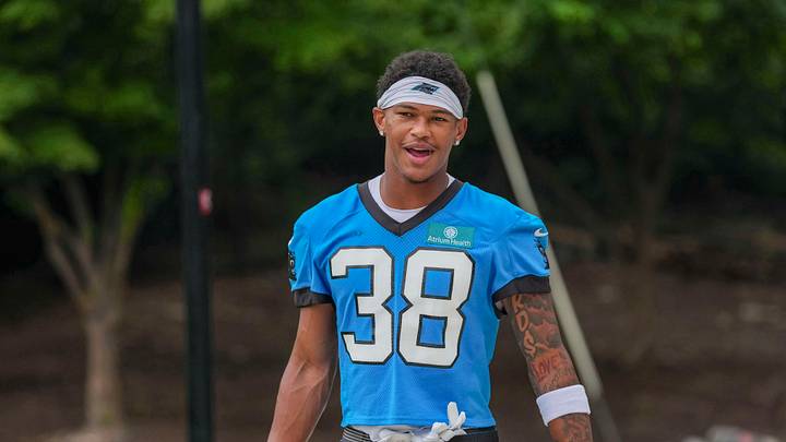 Aug 4, 2026; Charlotte, NC, USA; Carolina Panthers safety Zakee Wheatley (38) on the way to the practice field at Bank of America Stadium. Mandatory Credit: Jim Dedmon-Imagn Images Aug 4, 2026; Charlotte, NC, USA; Carolina Panthers safety Zakee Wheatley (38) on the way to the practice field at Bank of America Stadium. Mandatory Credit: Jim Dedmon-Imagn Images