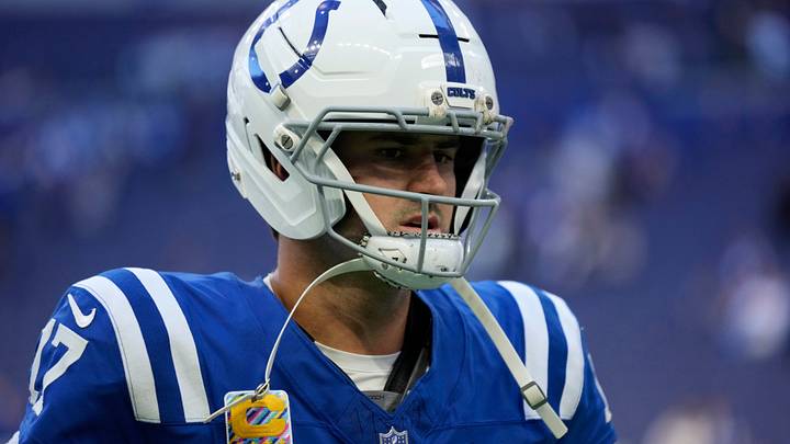 Indianapolis Colts quarterback Daniel Jones (17) runs off the field Sunday, Oct. 18, 2026, following the game against the Tennessee Titans at Lucas Oil Stadium in Indianapolis. Indianapolis Colts quarterback Daniel Jones (17) runs off the field Sunday, Oct. 18, 2026, following the game against the Tennessee Titans at Lucas Oil Stadium in Indianapolis.