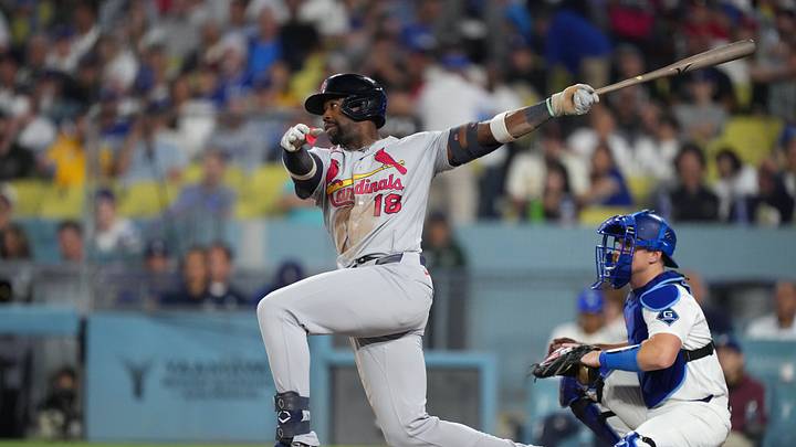 Sep 3, 2026; Los Angeles, California, USA; St. Louis Cardinals outfielder Jordan Walker (18) hits a double against Los Angeles Dodgers pitcher Evan Phillips (not pictured) and catcher Will Smith (16) during the seventh inning at Dodger Stadium. Mandatory Credit: Kirby Lee-Imagn Images Sep 3, 2026; Los Angeles, California, USA; St. Louis Cardinals outfielder Jordan Walker (18) hits a double against Los Angeles Dodgers pitcher Evan Phillips (not pictured) and catcher Will Smith (16) during the seventh inning at Dodger Stadium. Mandatory Credit: Kirby Lee-Imagn Images