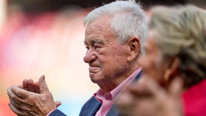 Reds owner Bob Castellini applauds during a Reds Hall of Fame induction ceremony before the game between the Cincinnati Reds and the Detroit Tigers at Great American Ball Park in downtown Cincinnati on Saturday, April 25, 2026. Reds owner Bob Castellini applauds during a Reds Hall of Fame induction ceremony before the game between the Cincinnati Reds and the Detroit Tigers at Great American Ball Park in downtown Cincinnati on Saturday, April 25, 2026.