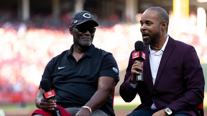 Former Reds Barry Larkin speaks at Great American Ball Park during the Cincinnati Red’s Pete Rose night at the ballpark on Wednesday, May 14, 2025 in Cincinnati. Former Reds Barry Larkin speaks at Great American Ball Park during the Cincinnati Red’s Pete Rose night at the ballpark on Wednesday, May 14, 2025 in Cincinnati.
