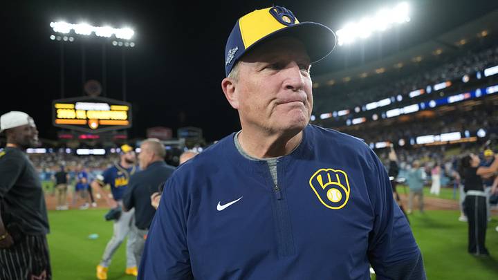 Oct 15, 2026; Los Angeles, California, USA; Milwaukee Brewers manager Pat Murphy celebrates after winning the NLCS for the 2026 MLB Playoffs against the Los Angeles Dodgers at Uniqlo Field at Dodger Stadium. Mandatory Credit: Kirby Lee-Imagn Images Oct 15, 2026; Los Angeles, California, USA; Milwaukee Brewers manager Pat Murphy celebrates after winning the NLCS for the 2026 MLB Playoffs against the Los Angeles Dodgers at Uniqlo Field at Dodger Stadium. Mandatory Credit: Kirby Lee-Imagn Images