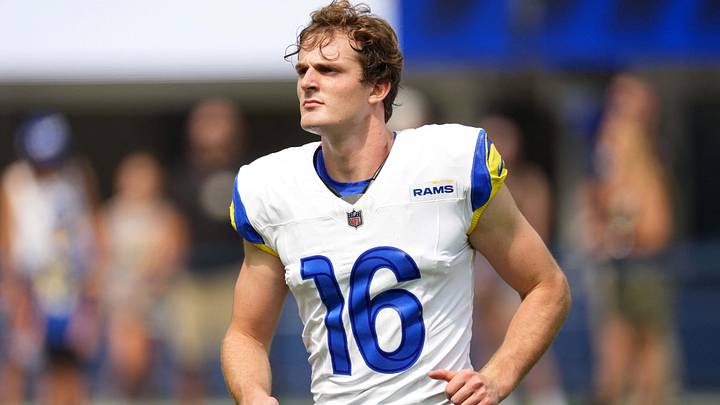 Aug 9, 2025; Inglewood, California, USA; Los Angeles Rams place kicker Joshua Karty (16) during the game against the Dallas Cowboys at SoFi Stadium. Mandatory Credit: Kirby Lee-Imagn Images Aug 9, 2025; Inglewood, California, USA; Los Angeles Rams place kicker Joshua Karty (16) during the game against the Dallas Cowboys at SoFi Stadium. Mandatory Credit: Kirby Lee-Imagn Images