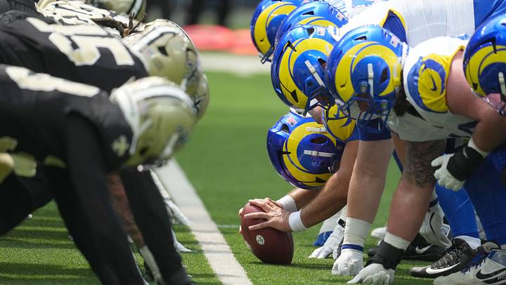 Aug 22, 2026; Inglewood, California, USA; Helmets at the line of scrimmage during the game between the Los Angeles Rams and the New Orleans Saints at SoFi Stadium. Mandatory Credit: Kirby Lee-Imagn Images Aug 22, 2026; Inglewood, California, USA; Helmets at the line of scrimmage during the game between the Los Angeles Rams and the New Orleans Saints at SoFi Stadium. Mandatory Credit: Kirby Lee-Imagn Images