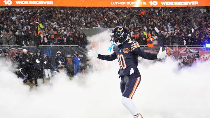 Chicago Bears wide receiver Luther Burden III (10) runs onto the field during player introductions before an NFC Divisional Round game against the Los Angeles Rams at Soldier Field. Chicago Bears wide receiver Luther Burden III (10) runs onto the field during player introductions before an NFC Divisional Round game against the Los Angeles Rams at Soldier Field.