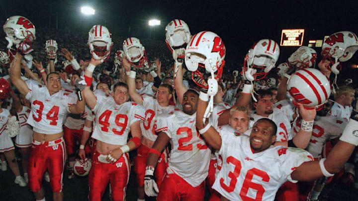 The 1998 season came to a successful end with Badgers players reacting to fans after winning the Rose Bowl on Jan, 1, 1999 in Pasadena, Calif.

University Of Wisconsin Madison Football Team Rose Bowl Badgers Vs Ucla