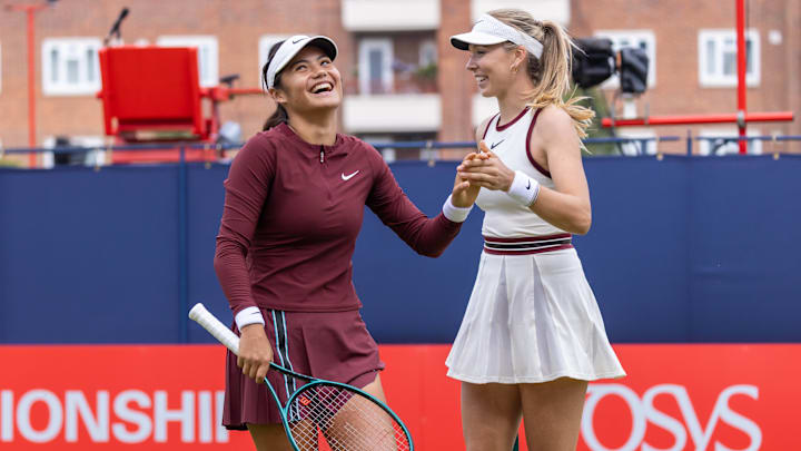 Emma Raducanu and Katie Boulter partner for doubles at Queen's Club.