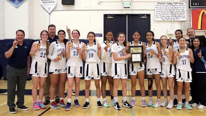 Pleasant Valley High School girls basketball team with title in 2022.