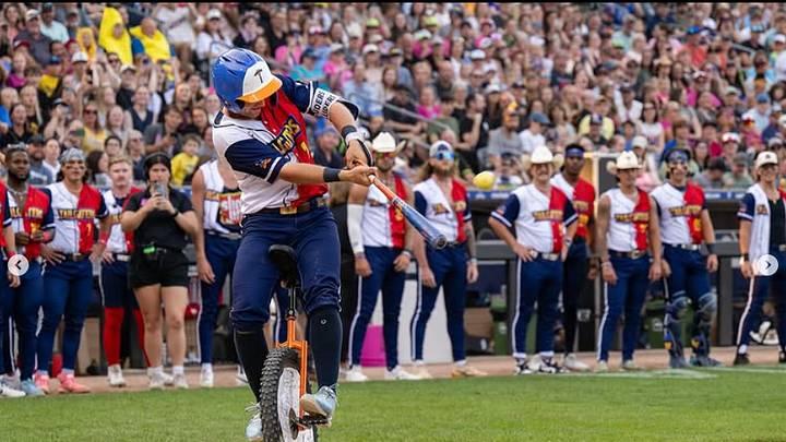 Jonathan Luders Hits First Unicycle hit in Banana Ball History at CHS Field against the Party Animals.