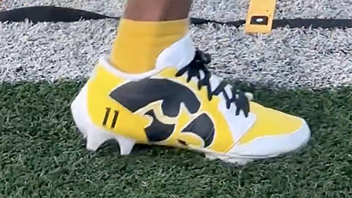 Iowa Hawkeye commit Darrion Jones sported custom-made Hawkeye cleats prior to Friday's game against Omaha Central.