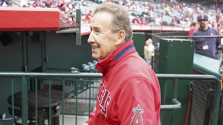 May 24, 2023; Anaheim, California, USA; Los Angeles Angels owner Arte Moreno reacts during the game against the Boston Red Sox at Angel Stadium. Mandatory Credit: Kirby Lee-Imagn Images May 24, 2023; Anaheim, California, USA; Los Angeles Angels owner Arte Moreno reacts during the game against the Boston Red Sox at Angel Stadium. Mandatory Credit: Kirby Lee-Imagn Images