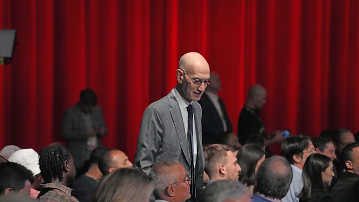May 12, 2025; Chicago, Illinois, US; NBA Commissioner Adam Silver walk through the audience during the 2025 NBA Draft Lottery at McCormick Place. Mandatory Credit: David Banks-Imagn Images May 12, 2025; Chicago, Illinois, US; NBA Commissioner Adam Silver walk through the audience during the 2025 NBA Draft Lottery at McCormick Place. Mandatory Credit: David Banks-Imagn Images