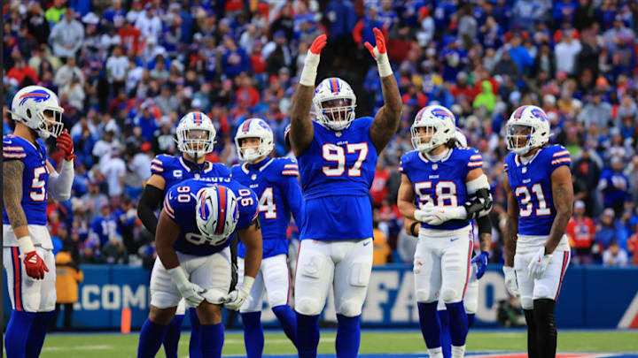 DT Jordan Phillips pumps up the crowd as the Bills' defense gets ready to make another play against the Jets