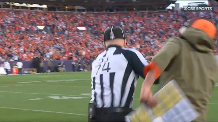 Broncos coach Sean Payton was flagged for unsportsmanlike conduct after a collision with down judge Derick Bowers.