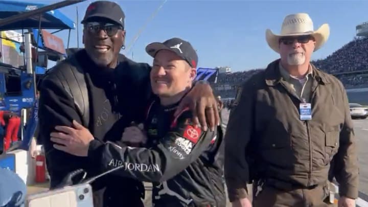 Michael Jordan celebrates with 23XI Racing's Tyler Reddick
