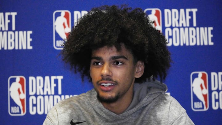 May 14, 2025; Chicago, Il, USA; Asa Newell talks to the media during the 2025 NBA Draft Combine at Marriott Marquis Chicago. Mandatory Credit: David Banks-Imagn Images May 14, 2025; Chicago, Il, USA; Asa Newell talks to the media during the 2025 NBA Draft Combine at Marriott Marquis Chicago. Mandatory Credit: David Banks-Imagn Images