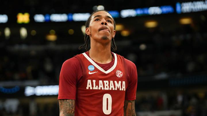 Alabama Crimson Tide guard Labaron Philon Jr. (0) looks on after a Sweet Sixteen game of the Midwest Regional of the men's 2026 NCAA Tournament against the Michigan Wolverines at United Center on Mar. 27, 2026. Alabama Crimson Tide guard Labaron Philon Jr. (0) looks on after a Sweet Sixteen game of the Midwest Regional of the men's 2026 NCAA Tournament against the Michigan Wolverines at United Center on Mar. 27, 2026.