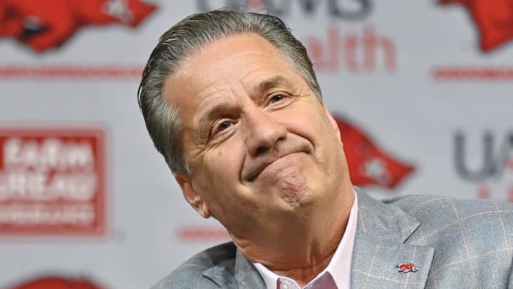 Arkansas Razorbacks coach John Calipari at his introduction at Bud Walton Arena on April 10 in Fayetteville, Ark.
