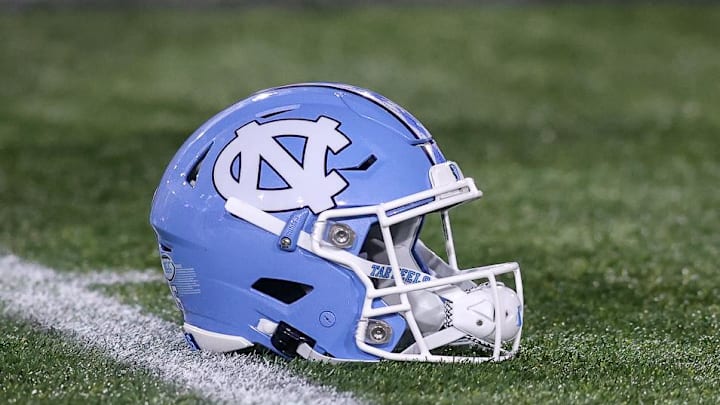 A North Carolina helmet before the No. 17 Tar Heels' 46–42 loss to Georgia Tech on Oct. 28, 2023.