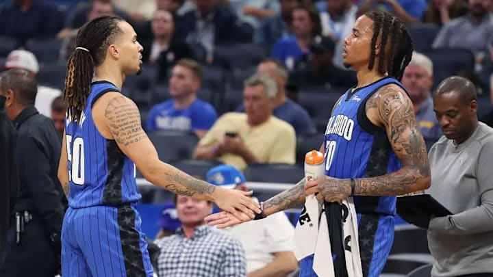 Orlando Magic guards Cole Anthony and Markelle Fultz are pictured during the Atlanta Hawks at Orlando Magic NBA game at the Amway Center on Wednesday, November 30, 2022. Orlando Magic guards Cole Anthony and Markelle Fultz are pictured during the Atlanta Hawks at Orlando Magic NBA game at the Amway Center on Wednesday, November 30, 2022.