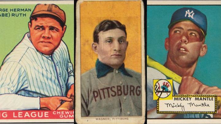 Babe Ruth, Honus Wagner, and Mickey Mantle cards 