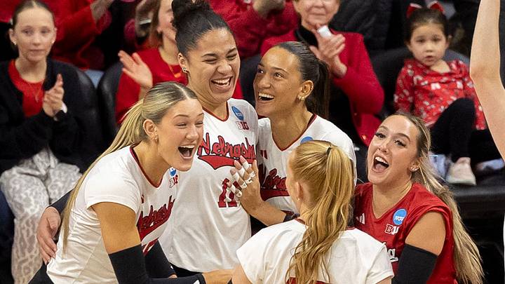 Nebraska players celebrate a kill by outside hitter Harper Murray against Kansas State in last season's NCAA Tournament. Nebraska players celebrate a kill by outside hitter Harper Murray against Kansas State in last season's NCAA Tournament.