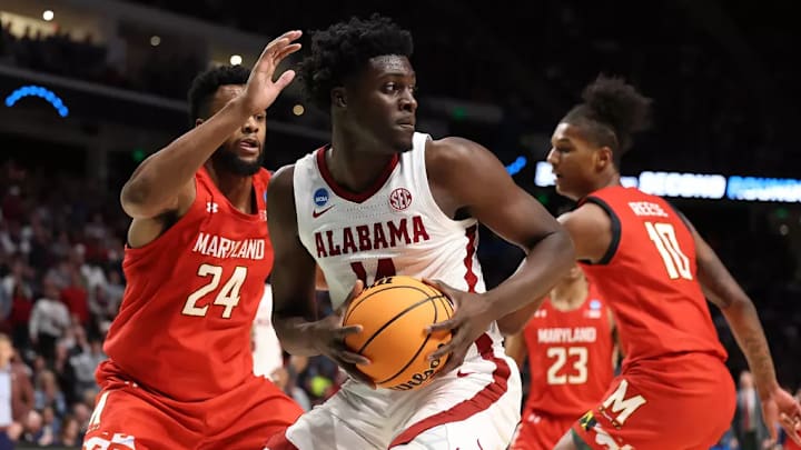 Alabama Center Charles Bediako (14) against Maryland at Legacy Arena - Birmingham on Saturday, Mar 18, 2023. Alabama Center Charles Bediako (14) against Maryland at Legacy Arena - Birmingham on Saturday, Mar 18, 2023.
