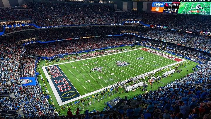 The field at Caesars Superdome during the second quarter of the 2026 Sugar Bowl quarterfinal between the Ole Miss Rebels and Georgia Bulldogs. The field at Caesars Superdome during the second quarter of the 2026 Sugar Bowl quarterfinal between the Ole Miss Rebels and Georgia Bulldogs.