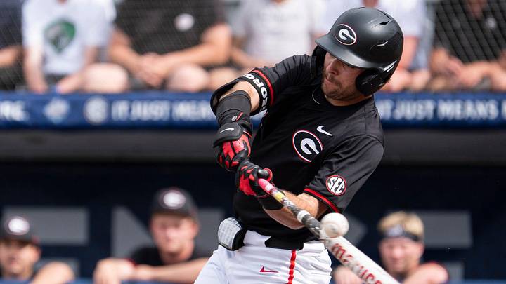 Georgia Bulldog's Jack Arcamone (7) swings at the ball as Georgia Bulldogs take on Arkansas Razorbacks during the SEC baseball tournament championship game at Hoover Metropolitan Stadium in Hoover, Ala. on Sunday, May 24, 2026.