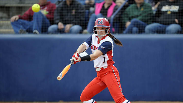 February 11, 2017; Fullerton, CA, USA; Ole Miss Rebels infielder Kaylee Horton (1) hits against the North Dakota State Bison at Anderson Family Field. Mandatory Credit: Gary A. Vasquez-Imagn Images February 11, 2017; Fullerton, CA, USA; Ole Miss Rebels infielder Kaylee Horton (1) hits against the North Dakota State Bison at Anderson Family Field. Mandatory Credit: Gary A. Vasquez-Imagn Images