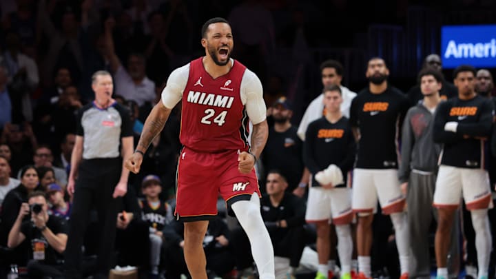 Jan 13, 2026; Miami, Florida, USA; Miami Heat guard Norman Powell (24) reacts after scoring against the Phoenix Suns during the fourth quarter at Kaseya Center. Mandatory Credit: Sam Navarro-Imagn Images Jan 13, 2026; Miami, Florida, USA; Miami Heat guard Norman Powell (24) reacts after scoring against the Phoenix Suns during the fourth quarter at Kaseya Center. Mandatory Credit: Sam Navarro-Imagn Images