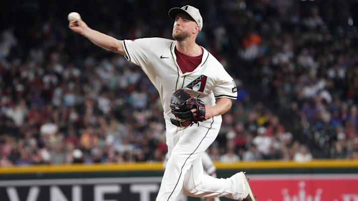 Arizona Diamondbacks Merrill Kelly (29) pitches against the Colorado Rockies at Chase Field in Phoenix on May 18, 2025.