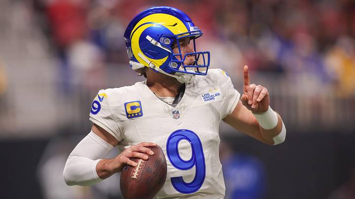 Dec 29, 2025; Atlanta, Georgia, USA; Los Angeles Rams quarterback Matthew Stafford (9) drops back to pass against the Atlanta Falcons in the first quarter at Mercedes-Benz Stadium. Mandatory Credit: Brett Davis-Imagn Images Dec 29, 2025; Atlanta, Georgia, USA; Los Angeles Rams quarterback Matthew Stafford (9) drops back to pass against the Atlanta Falcons in the first quarter at Mercedes-Benz Stadium. Mandatory Credit: Brett Davis-Imagn Images