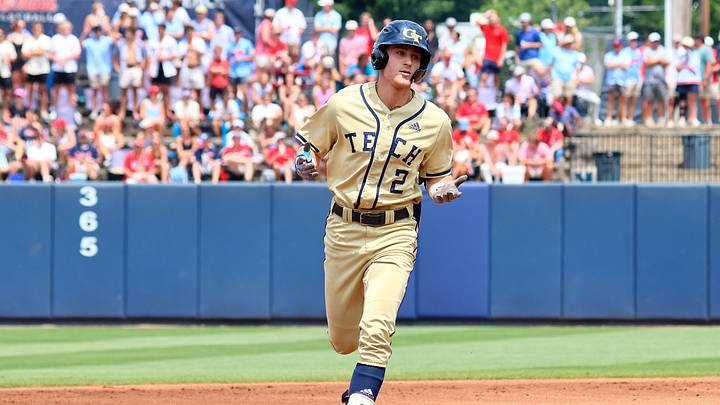 Jun 1, 2025; Oxford, MS, USA; Georgia Tech Yellowjackets shortstop Kyle Lodise (2) reacts as he runs the bases after a home run during the first inning against the Mississippi Rebels. Mandatory Credit: Petre Thomas-Imagn Images Jun 1, 2025; Oxford, MS, USA; Georgia Tech Yellowjackets shortstop Kyle Lodise (2) reacts as he runs the bases after a home run during the first inning against the Mississippi Rebels. Mandatory Credit: Petre Thomas-Imagn Images