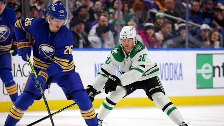 Mar 9, 2023; Buffalo, New York, USA;  Buffalo Sabres defenseman Rasmus Dahlin (26) looks to make a