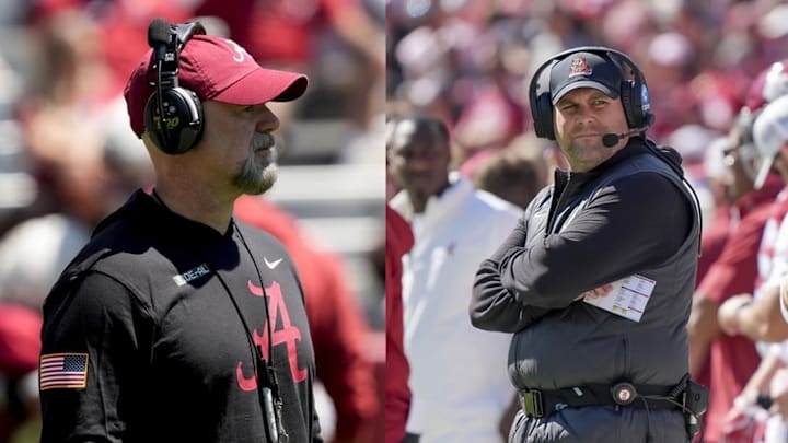 Alabama Offensive Coordinator Ryan Grubb (left) and Defensive Coorindator Kane Wommack (right)