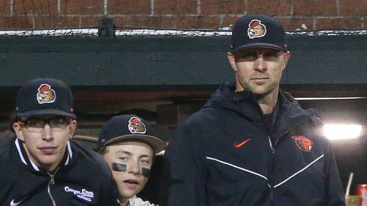 Oregon State head coach Mitch Canham watches his team compete against Xavier during an NCAA college baseball game at Goss Stadium on Friday, March 6, 2026, in Corvallis, Ore. Oregon State head coach Mitch Canham watches his team compete against Xavier during an NCAA college baseball game at Goss Stadium on Friday, March 6, 2026, in Corvallis, Ore.