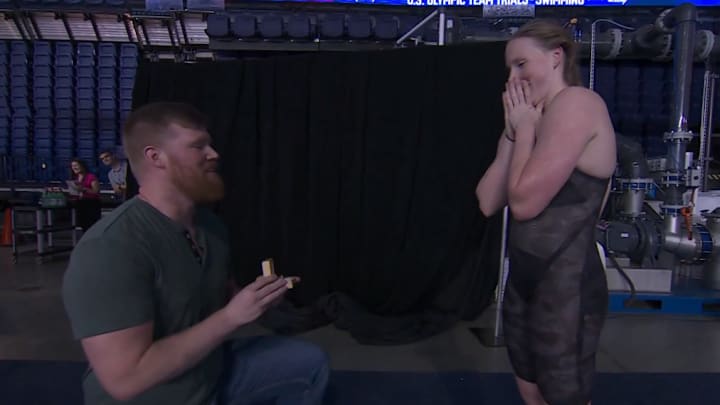 Swimmer Lilly King gets proposed to after qualifying for the 2024 Paris Olympics.