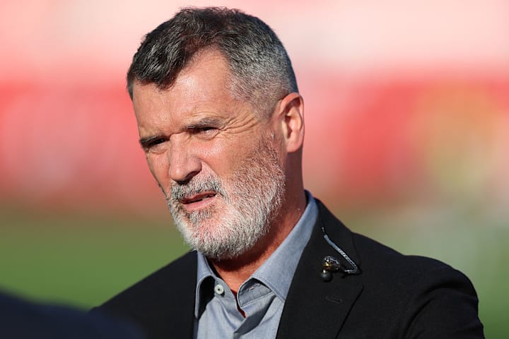 Former Manchester United and Ireland midfielder Roy Keane pictured on punditry duty at Old Trafford.