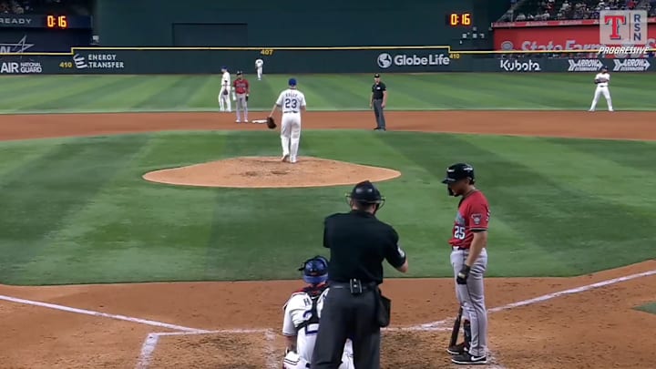 Home plate umpire Derek Thomas forgot how many strikes there were during one at-bat.