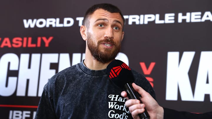 Vasiliy Lomachenko ahead of his IBF Lightweight World Title fight against George Kambosos Jr. on May 9, 2024. Vasiliy Lomachenko ahead of his IBF Lightweight World Title fight against George Kambosos Jr. on May 9, 2024.