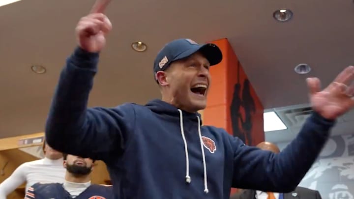 Ben Johnson was fired up after leading the Bears to a comeback playoff win over the rival Packers. 