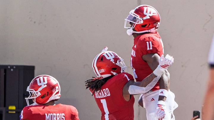 Indiana's Nick Marsh (11) celebrates his touchdown during the Indiana versus North Texas football game at Memorial Stadium on Saturday, Sept. 5, 2026. Indiana's Nick Marsh (11) celebrates his touchdown during the Indiana versus North Texas football game at Memorial Stadium on Saturday, Sept. 5, 2026.