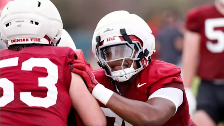 Alabama Offensive Lineman Kaden Strayhorn (79) during practice at Thomas-Drew Practice Fields in Tuscaloosa, AL on Sunday, Mar 8, 2026.