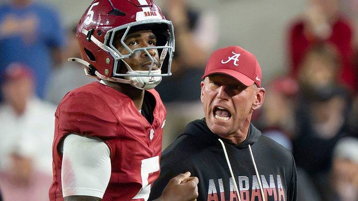 Oct 10, 2026; Tuscaloosa, Alabama, USA; Alabama head coach Kalen DeBoer yells at Alabama Dijon Lee Jr. (5) after Lee committed a personal foul that allowed Georgia to run out the clock at Saban Field at Bryant-Denny Stadium. Mandatory Credit: Gary Cosby Jr.-Imagn Images Oct 10, 2026; Tuscaloosa, Alabama, USA; Alabama head coach Kalen DeBoer yells at Alabama Dijon Lee Jr. (5) after Lee committed a personal foul that allowed Georgia to run out the clock at Saban Field at Bryant-Denny Stadium. Mandatory Credit: Gary Cosby Jr.-Imagn Images
